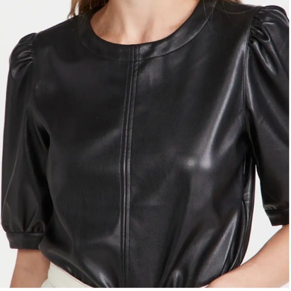 NWT 7 for All Mankind Short Sleeve Faux Leather Top Sz: XS - Picture 9 of 14